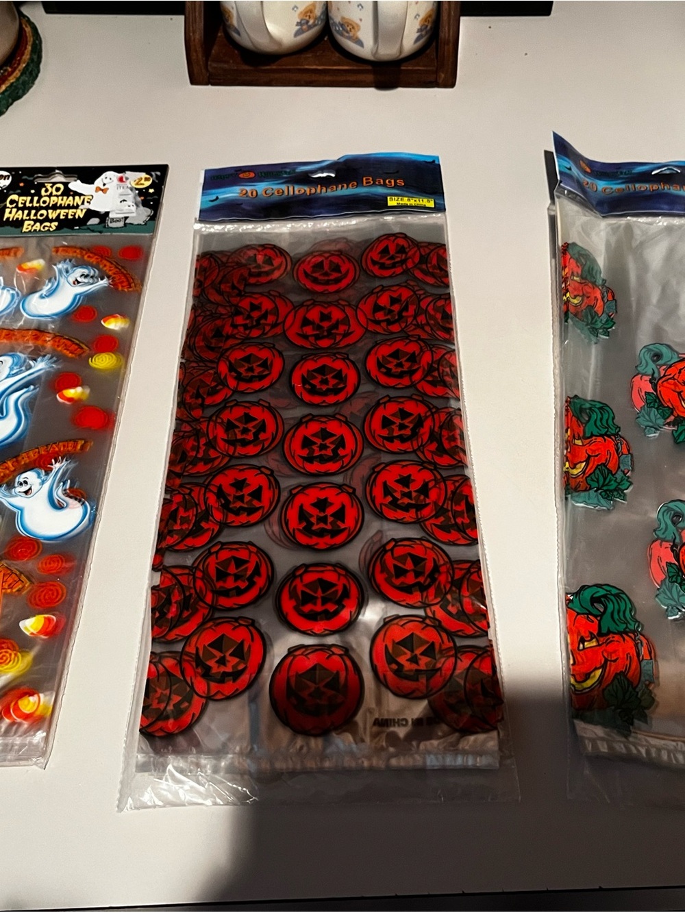 Halloween Cellophane Treat Bags - Red Jack-O'-Lantern Design